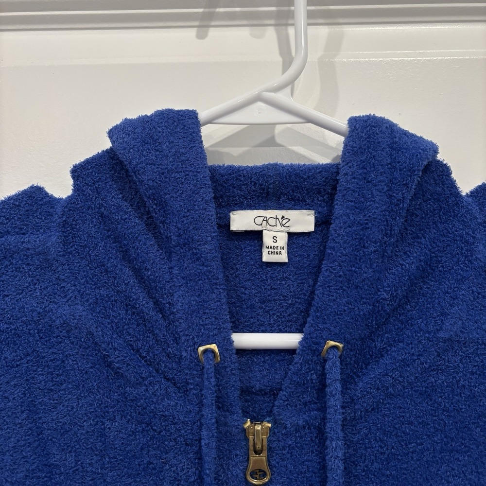 Cache Blue Terry Zip Up Hoodie Jacket Soft Cozy Y2K Retro Size S - Picture 4 of 11